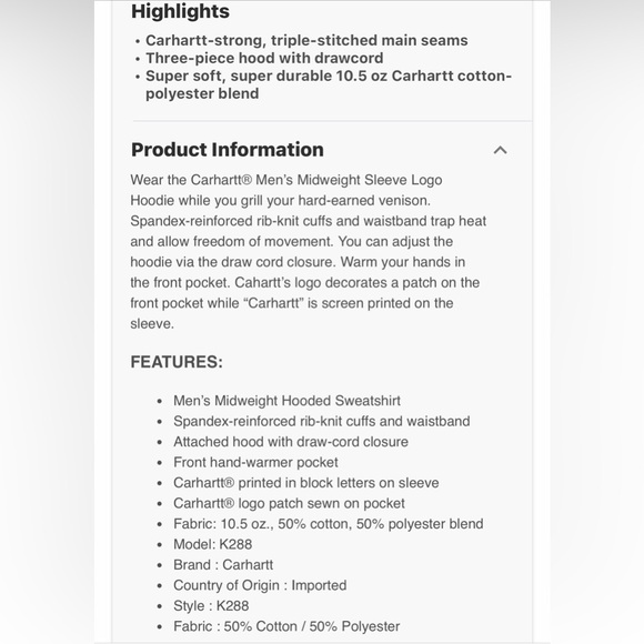 •NWT•Carhartt Men's K288 Hoodie | XL $50 OBO - Picture 8 of 8